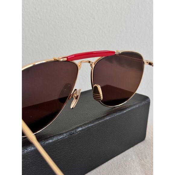 Thom Browne Titanium Aviator Pilot Frame Mirrored Gold Sunglasses - Picture 6 of 12
